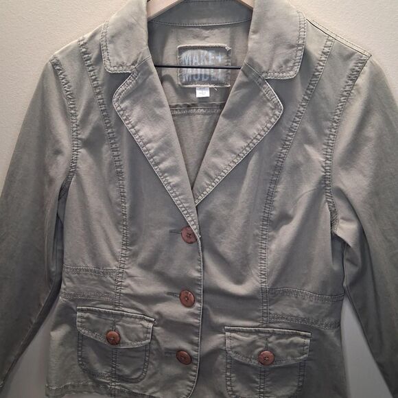 Blazer Utility Y2K Office Siren Safari Casual Vintage 00s SZ-L COTTON 98% - Picture 3 of 9